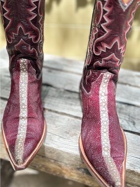 Custom Handmade Burgundy Authentic Stingray Cowboy Boots Size 9EE/10 D